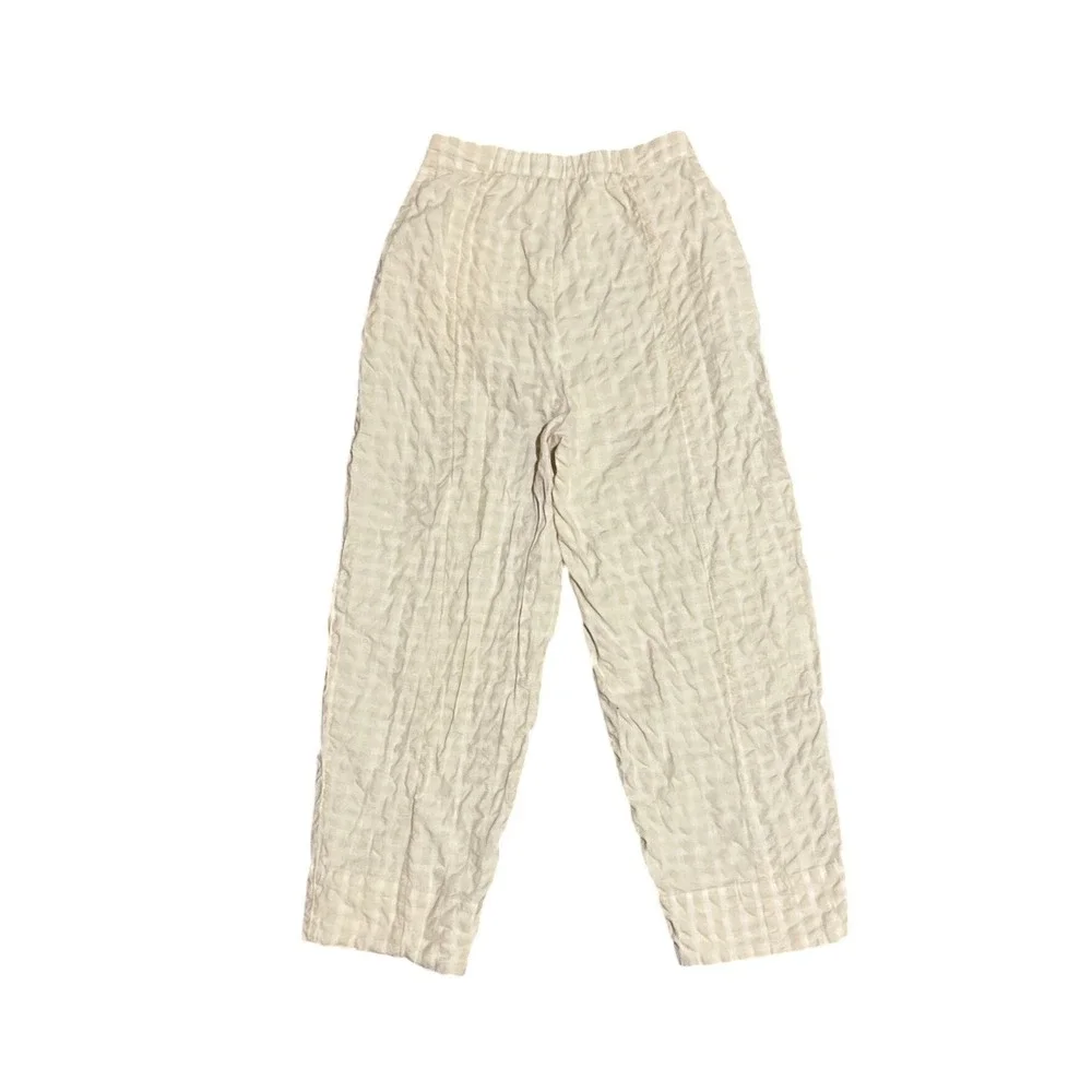 Free People High Rise Crop Pants White Ivory Cotton Crinkle Side Button Women XS